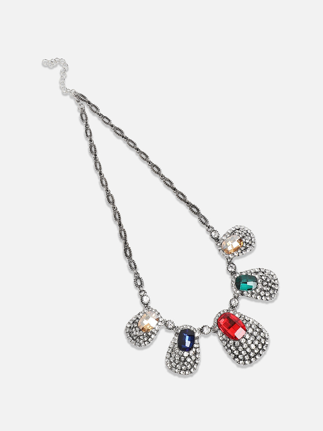 Silver-Plated Crystal-Stones Studded Jewellery Set