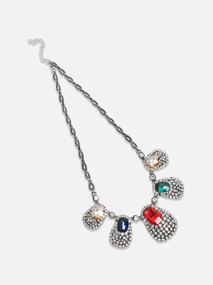 Silver-Plated Crystal-Stones Studded Jewellery Set