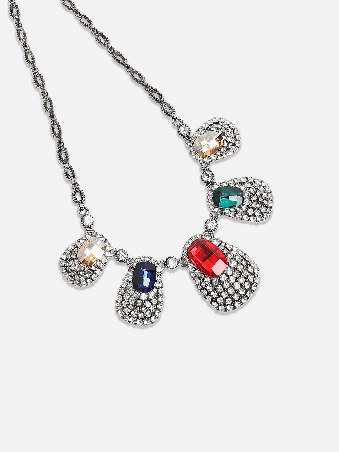 Silver-Plated Crystal-Stones Studded Jewellery Set