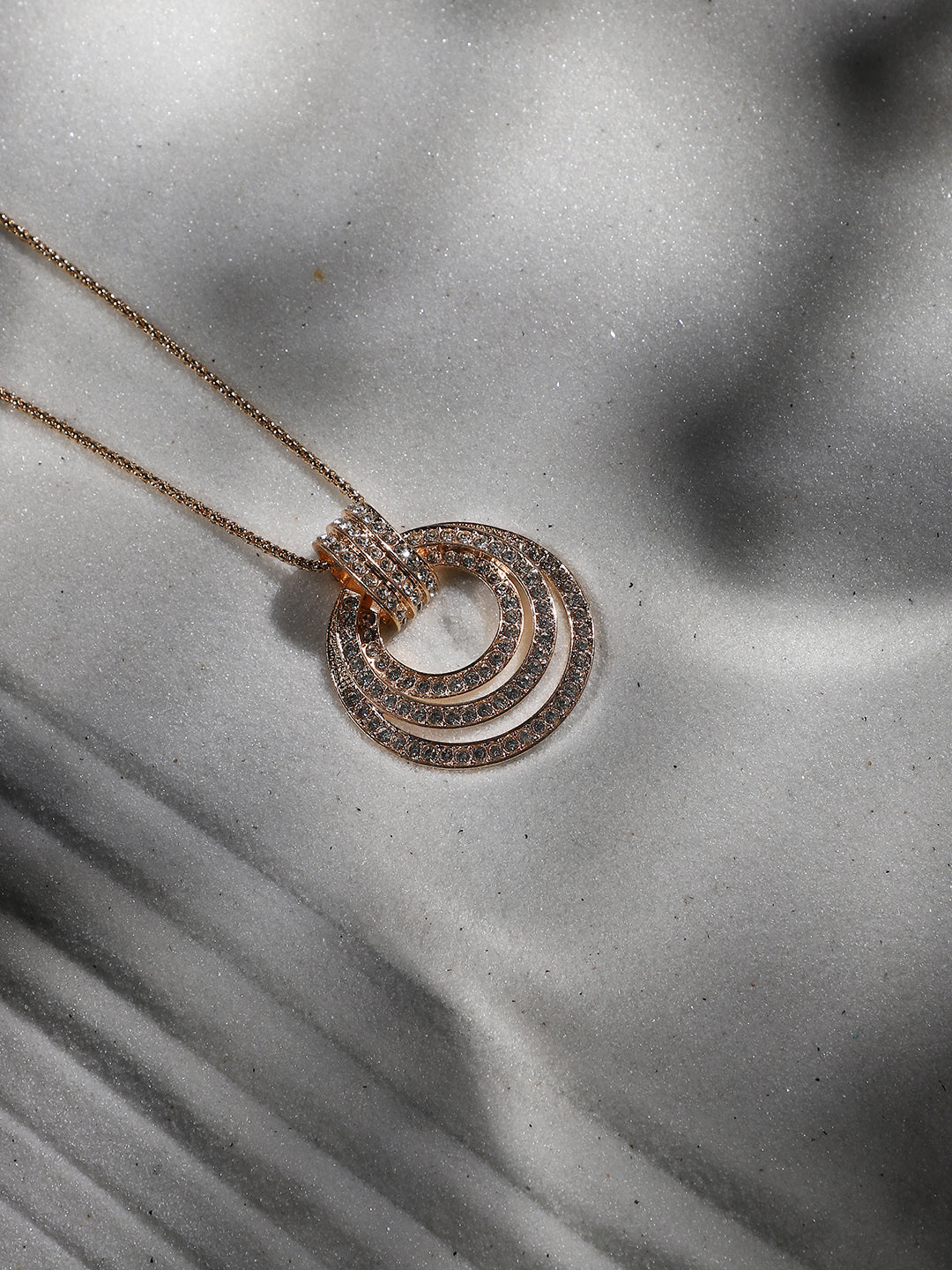 Gold-Plated Circular-Shaped Stones-Studded Pendants with Chains