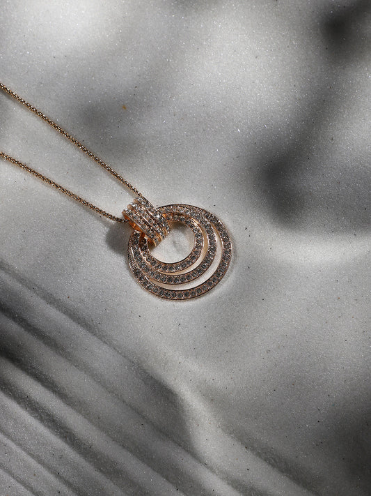 Gold-Plated Circular-Shaped Stones-Studded Pendants with Chains