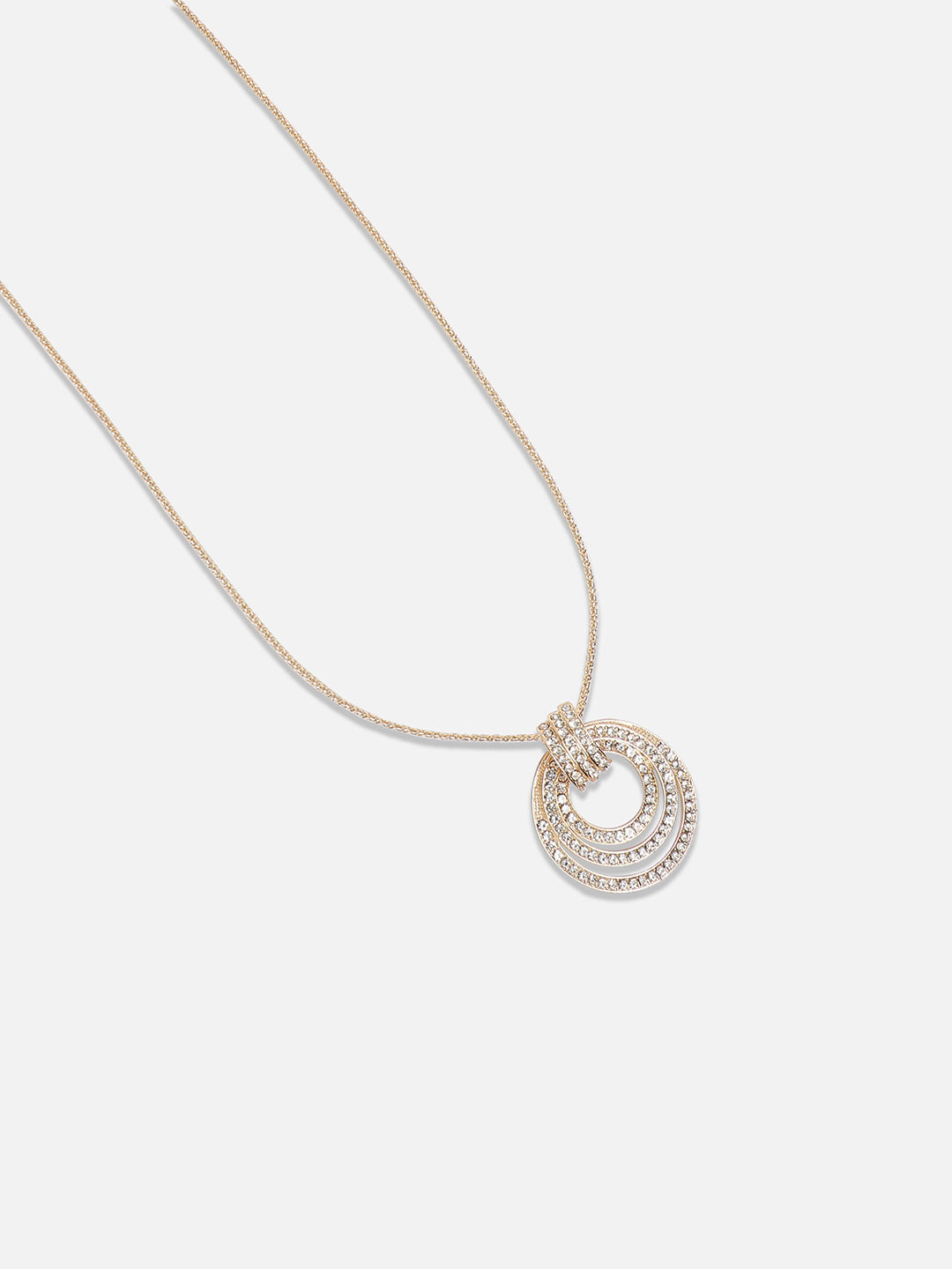 Gold-Plated Circular-Shaped Stones-Studded Pendants with Chains