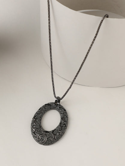 Silver-Plated Oval-Shaped Charm Pendant With Chain