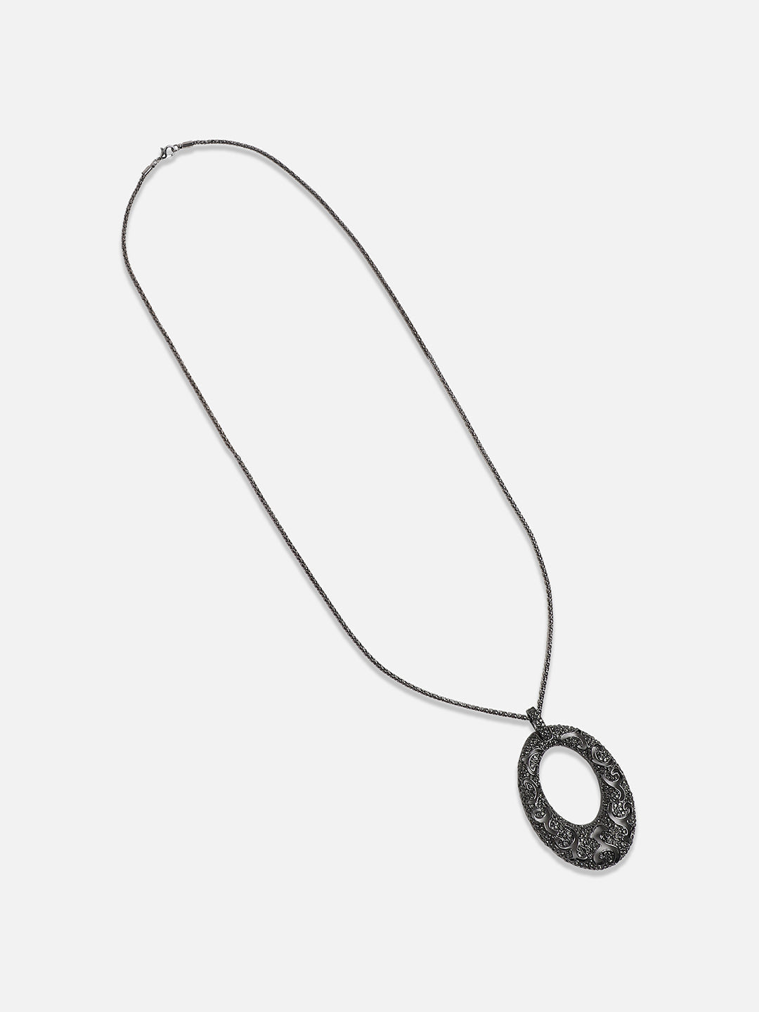 Silver-Plated Oval-Shaped Charm Pendant With Chain
