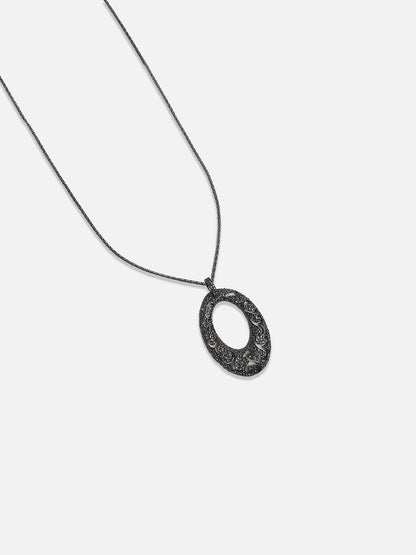 Silver-Plated Oval-Shaped Charm Pendant With Chain