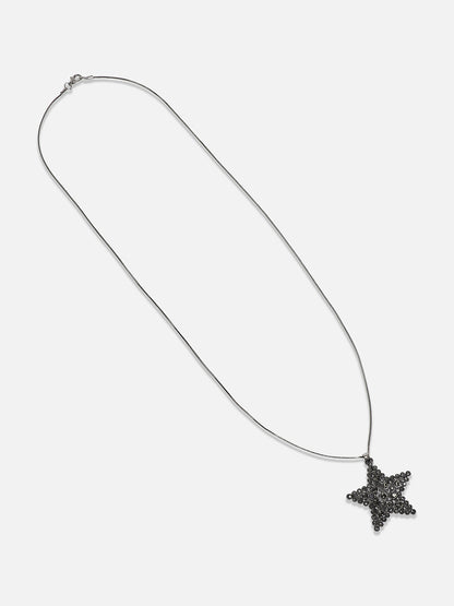 Silver-Plated Stone-Studded Star Shaped Pendant with Chain