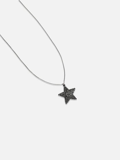 Silver-Plated Stone-Studded Star Shaped Pendant with Chain