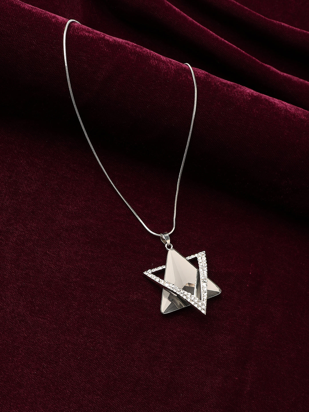 Silver-Plated Stone-Studded Star Shaped Pendant