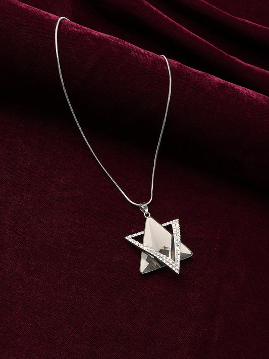 Silver-Plated Stone-Studded Star Shaped Pendant