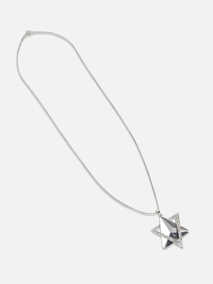Silver-Plated Stone-Studded Star Shaped Pendant