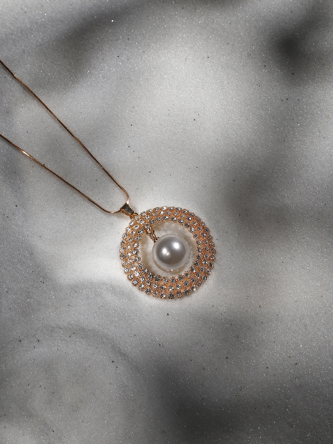 Gold-Plated Stone-Studded Beaded Circular Pendant with Chain