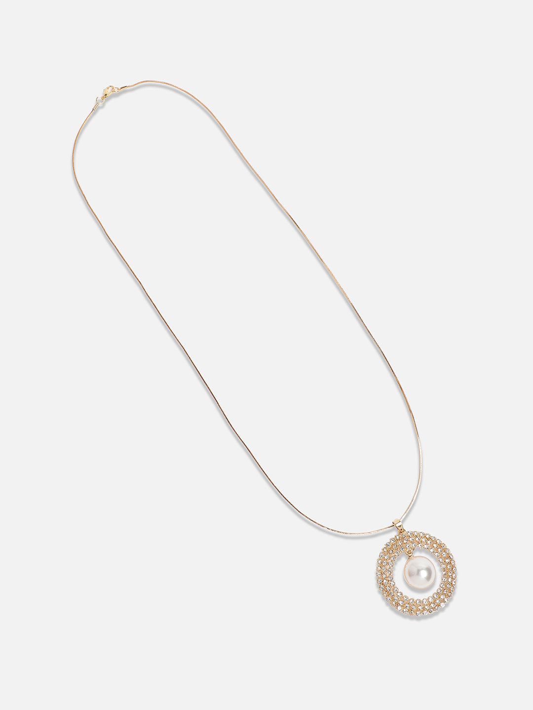 Gold-Plated Stone-Studded Beaded Circular Pendant with Chain