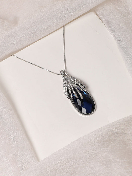 Silver-Plated Stone-Studded Pendant with Chain