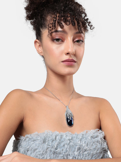 Silver-Plated Stone-Studded Pendant with Chain