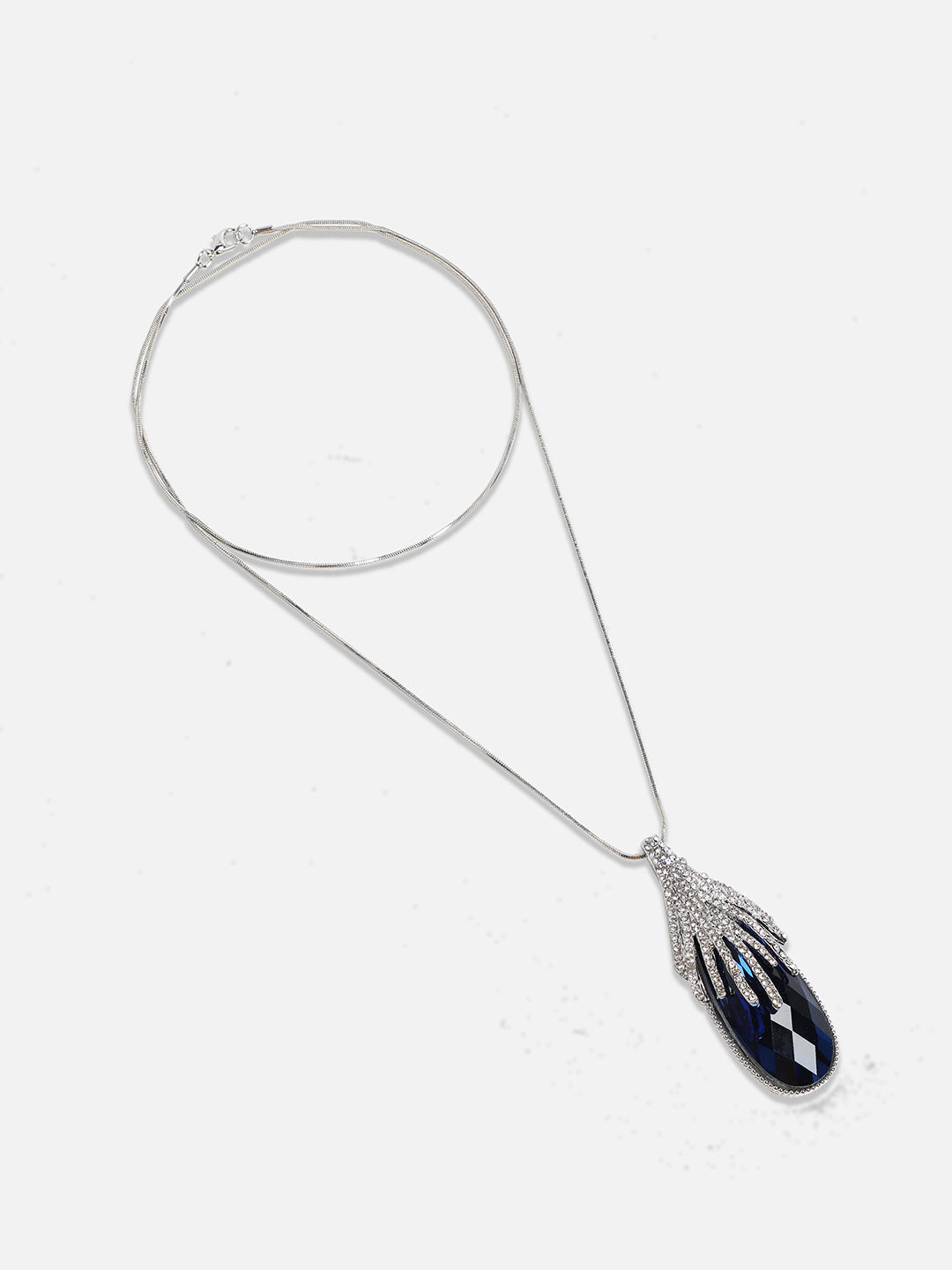 Silver-Plated Stone-Studded Pendant with Chain