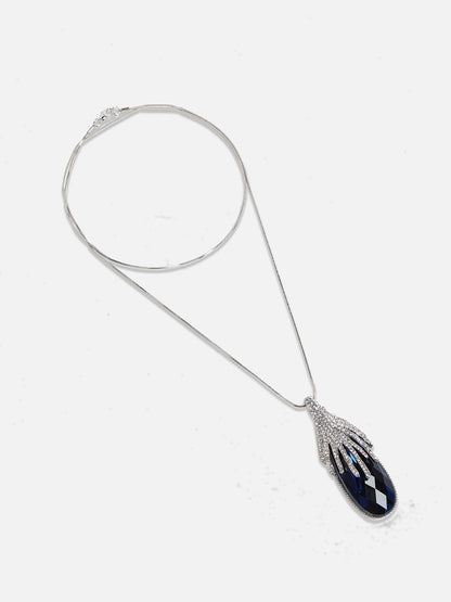 Silver-Plated Stone-Studded Pendant with Chain