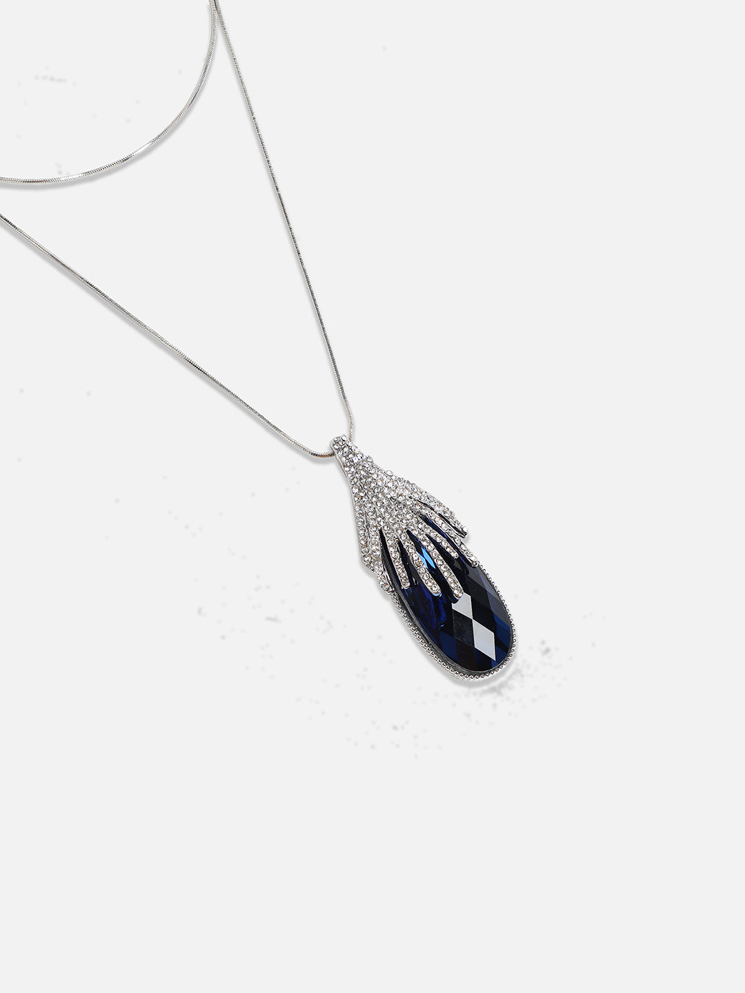 Silver-Plated Stone-Studded Pendant with Chain