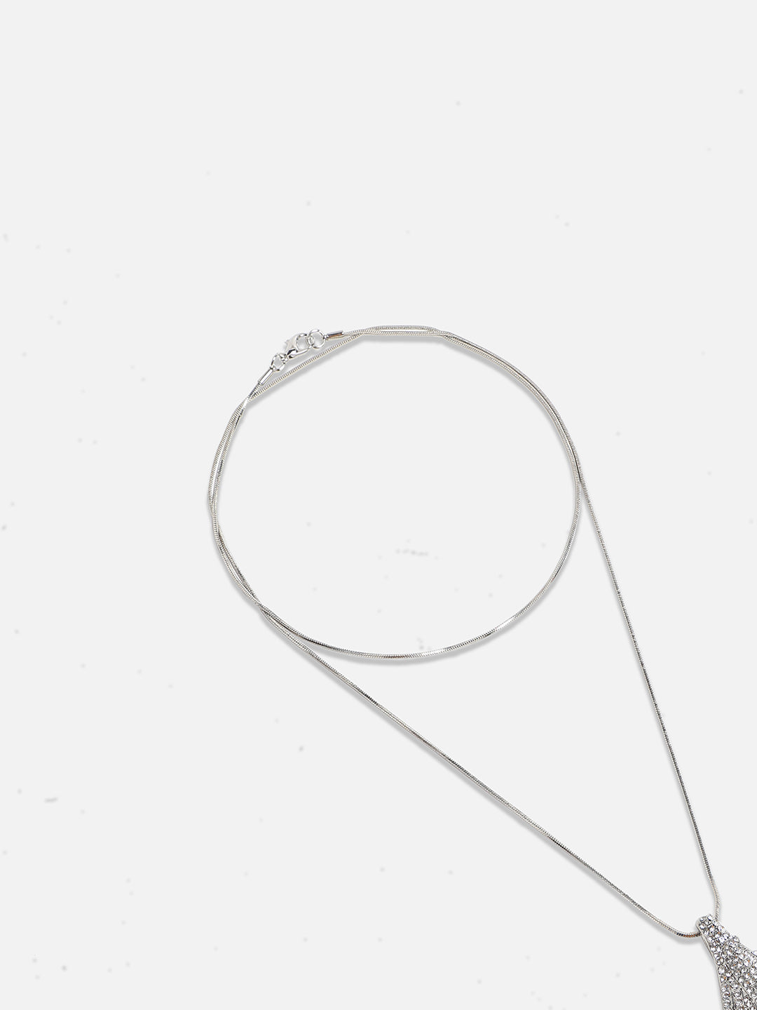 Silver-Plated Stone-Studded Pendant with Chain