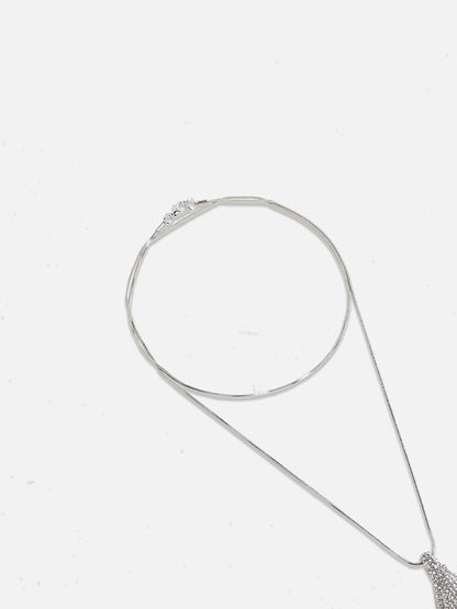 Silver-Plated Stone-Studded Pendant with Chain