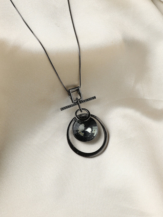 Silver-Plated Circular-Shaped Stones-Studded Pendants with Chains