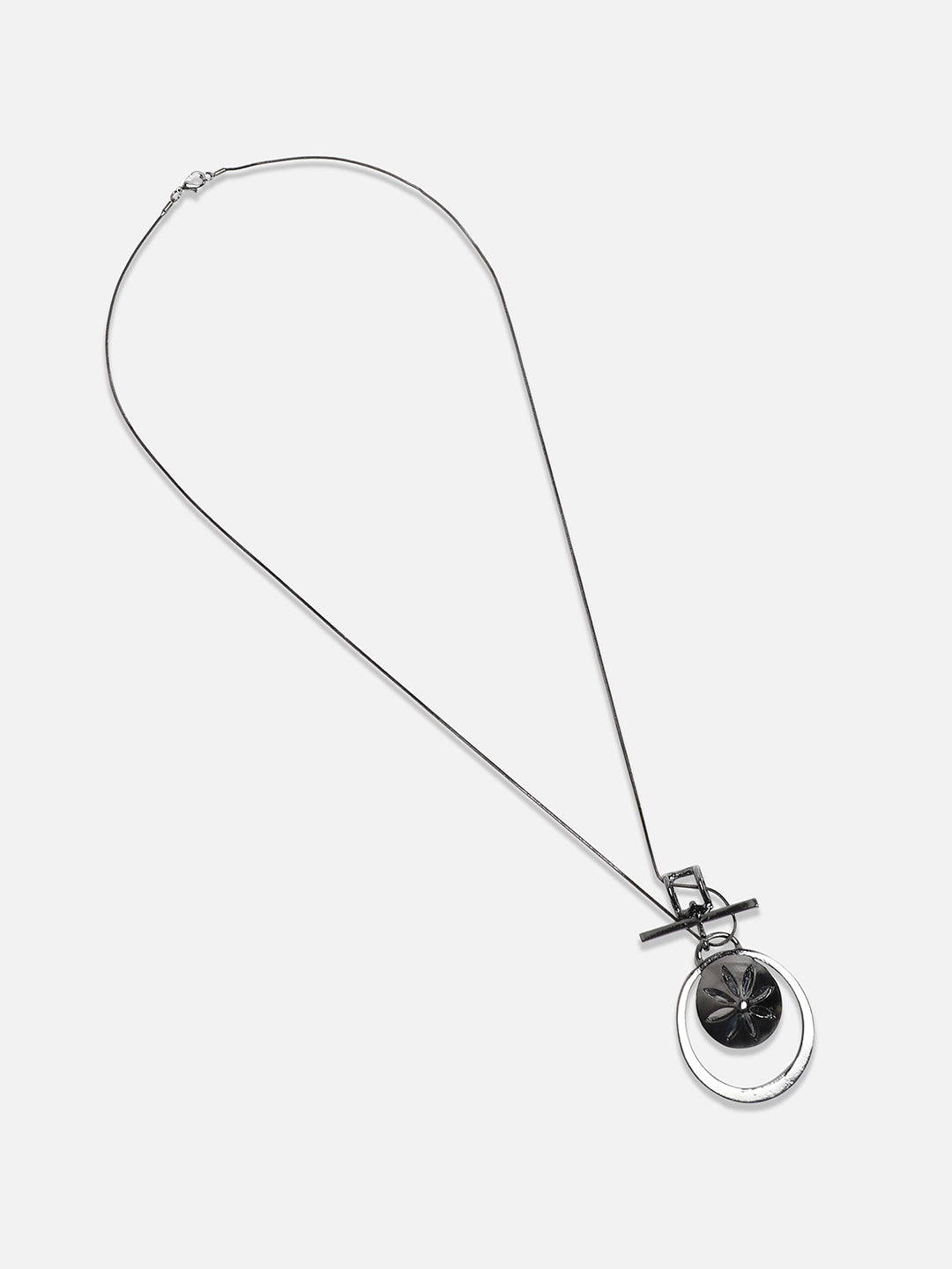 Silver-Plated Circular-Shaped Stones-Studded Pendants with Chains