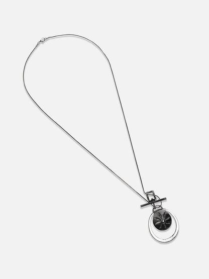 Silver-Plated Circular-Shaped Stones-Studded Pendants with Chains