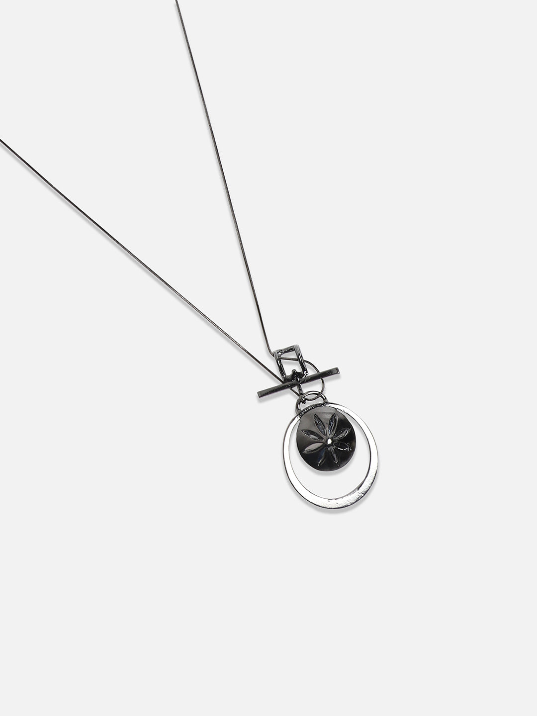 Silver-Plated Circular-Shaped Stones-Studded Pendants with Chains