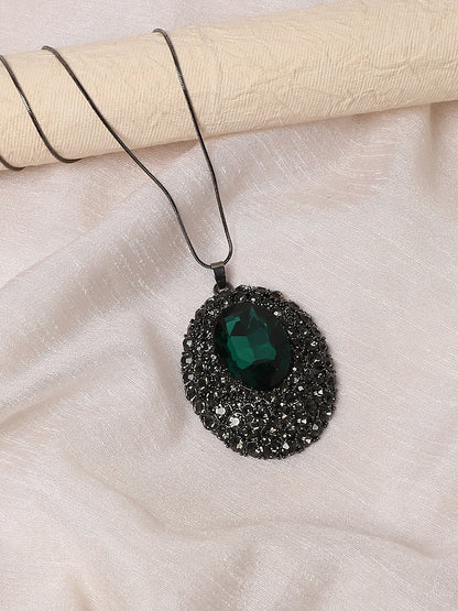 Silver-Plated Studded Whispering Rose Pendant Necklace