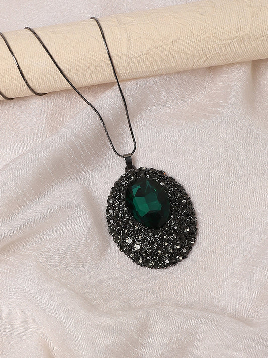 Silver-Plated Studded Whispering Rose Pendant Necklace