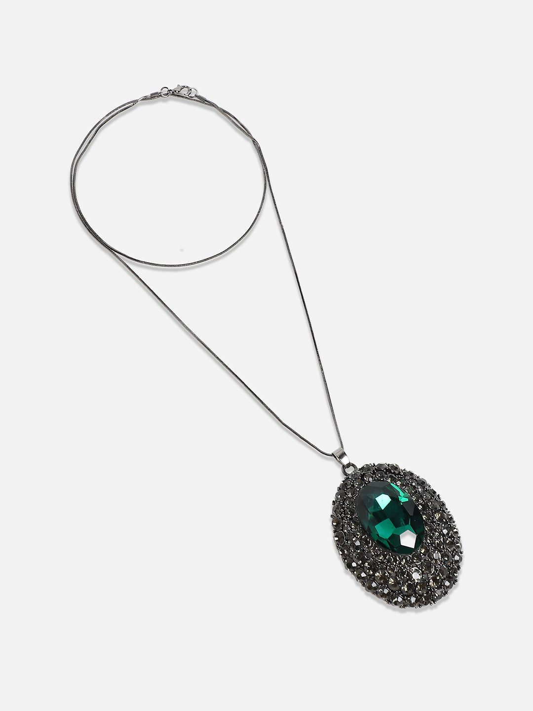 Silver-Plated Studded Whispering Rose Pendant Necklace