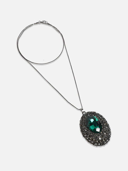 Silver-Plated Studded Whispering Rose Pendant Necklace