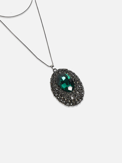 Silver-Plated Studded Whispering Rose Pendant Necklace