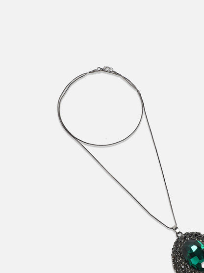 Silver-Plated Studded Whispering Rose Pendant Necklace