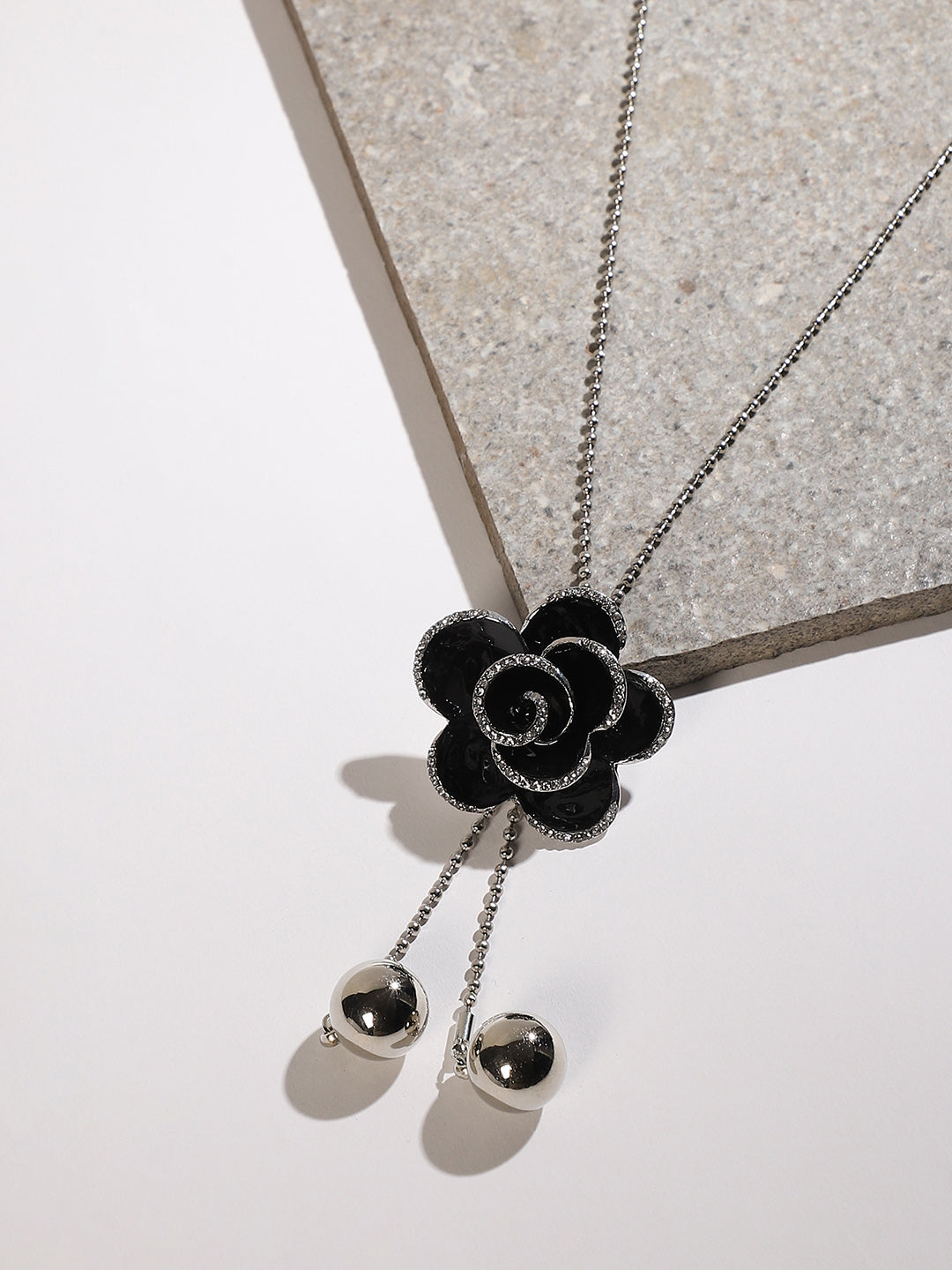 Silver-Plated Rose Drop Stone-Studded Necklace