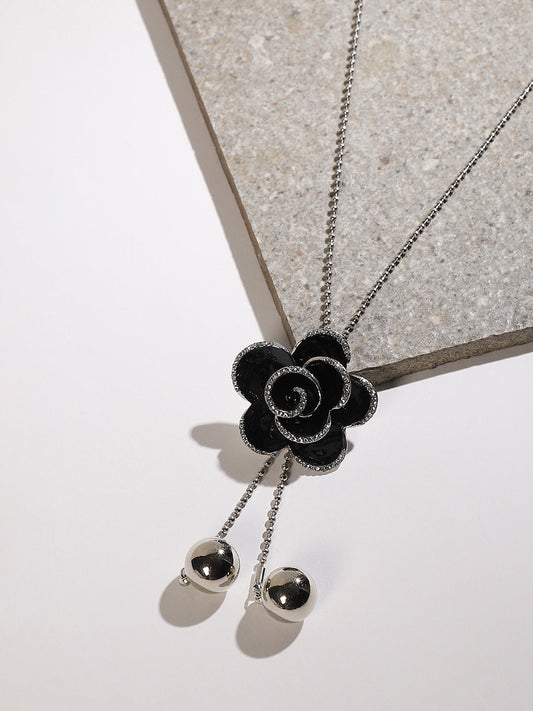 Silver-Plated Rose Drop Stone-Studded Necklace