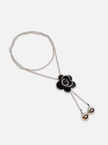 Silver-Plated Rose Drop Stone-Studded Necklace
