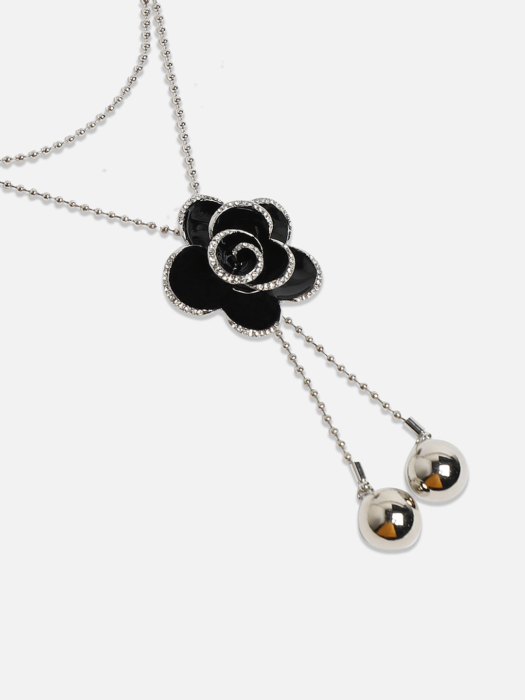 Silver-Plated Rose Drop Stone-Studded Necklace