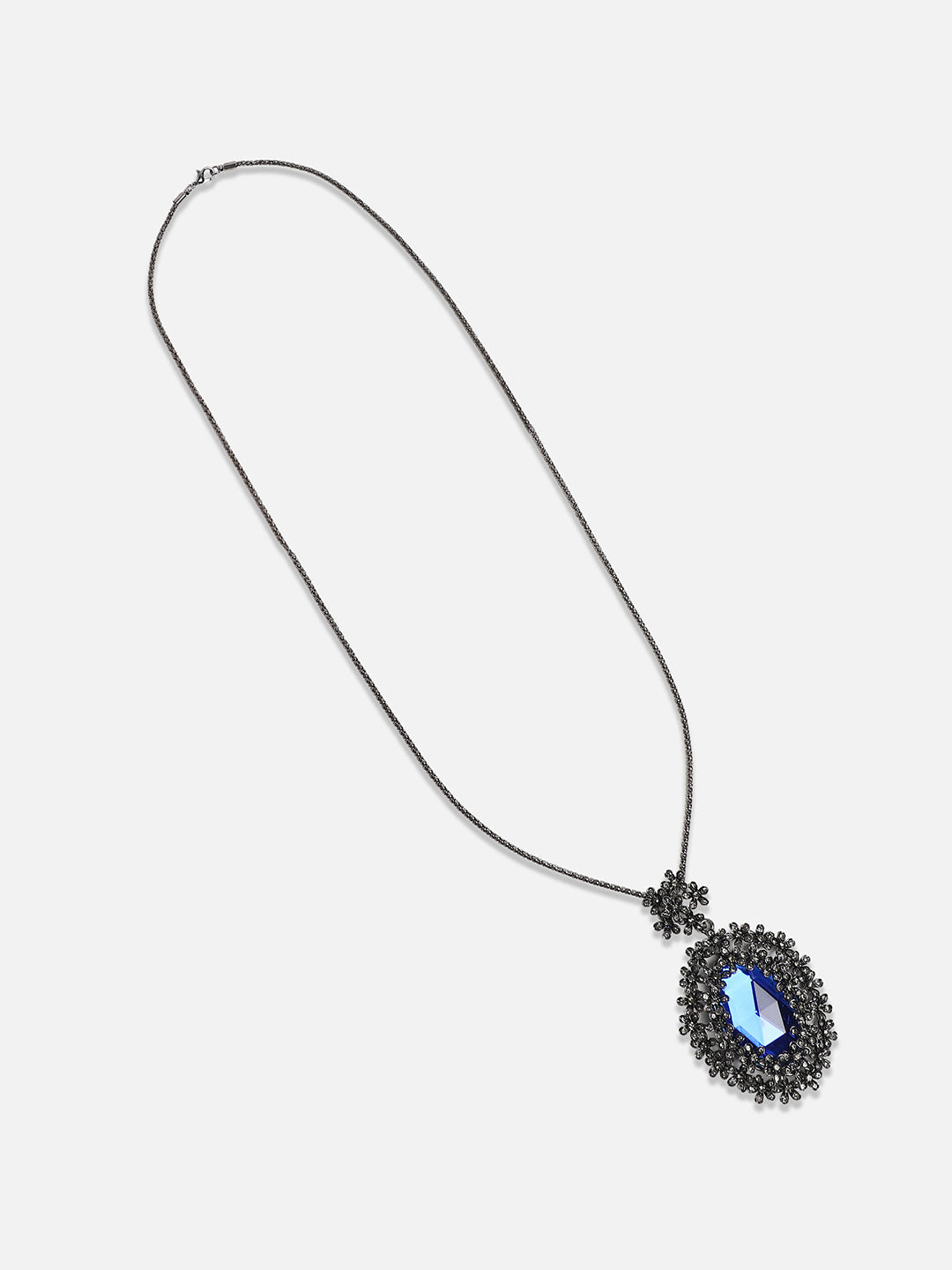 Silver-Plated Floral-Shaped Stone-Studded Pendant with Chain