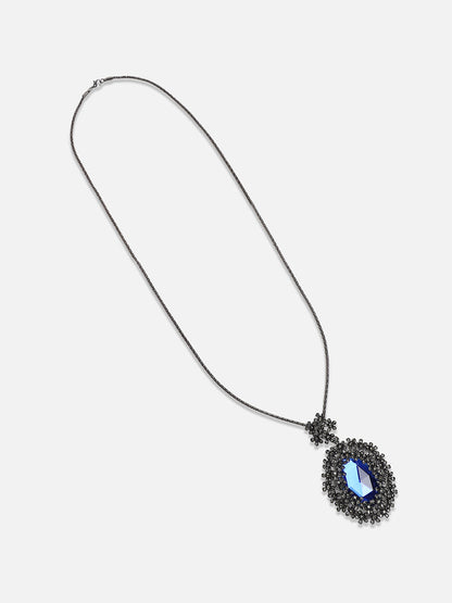 Silver-Plated Floral-Shaped Stone-Studded Pendant with Chain