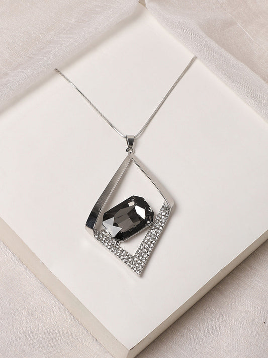 Silver-Plated Diamond Shaped Pendant With Chain