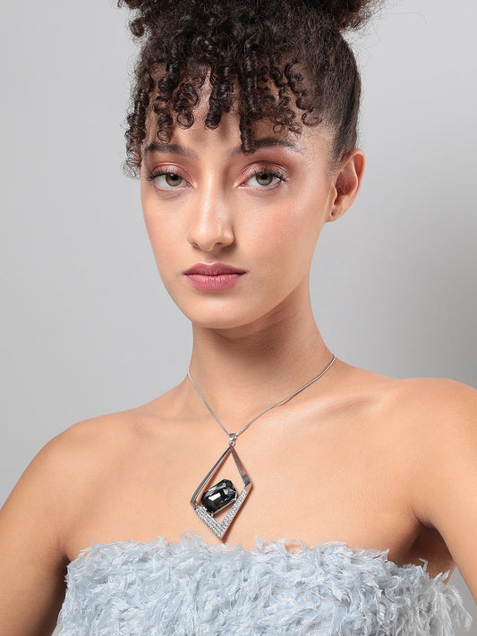 Silver-Plated Diamond Shaped Pendant With Chain