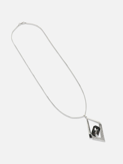 Silver-Plated Diamond Shaped Pendant With Chain