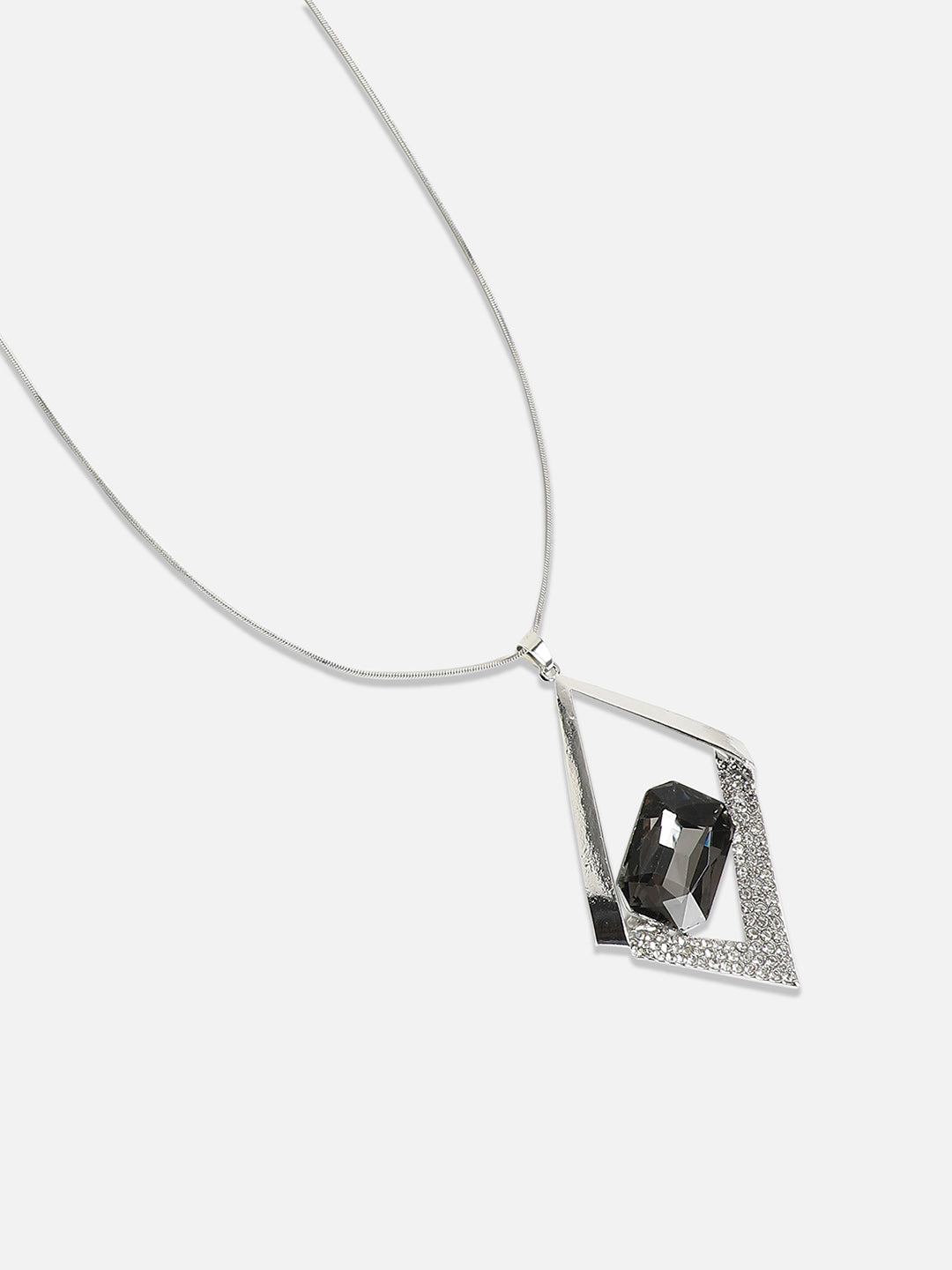 Silver-Plated Diamond Shaped Pendant With Chain