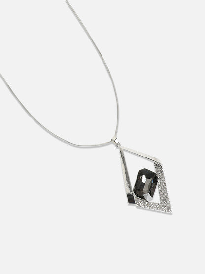 Silver-Plated Diamond Shaped Pendant With Chain
