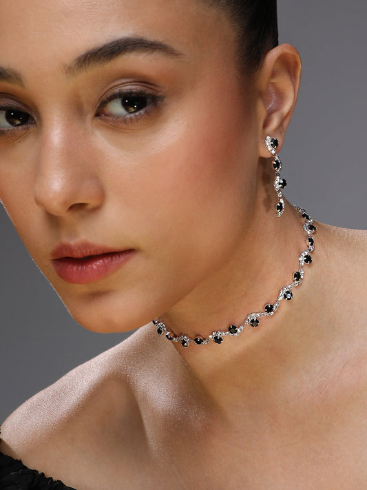 Silver-Plated Cubic Zirconia Necklace and Earrings
