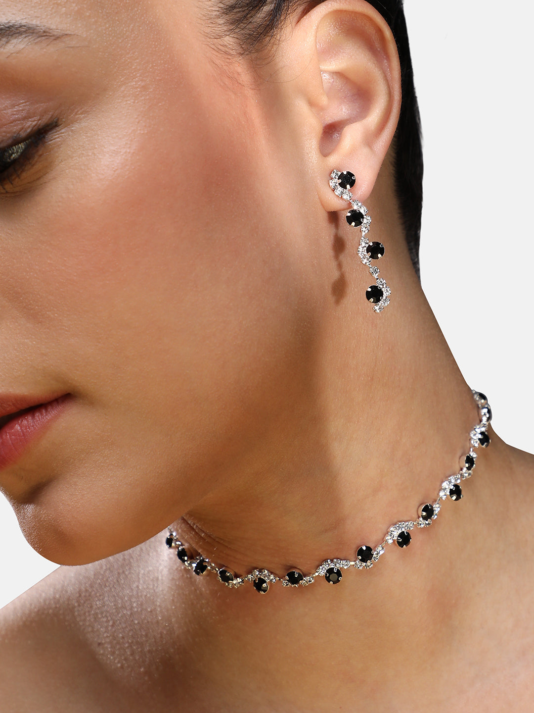 Silver-Plated Cubic Zirconia Necklace and Earrings