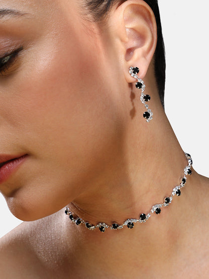 Silver-Plated Cubic Zirconia Necklace and Earrings
