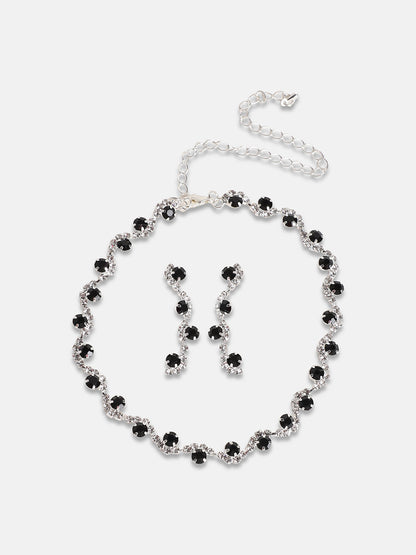 Silver-Plated Cubic Zirconia Necklace and Earrings
