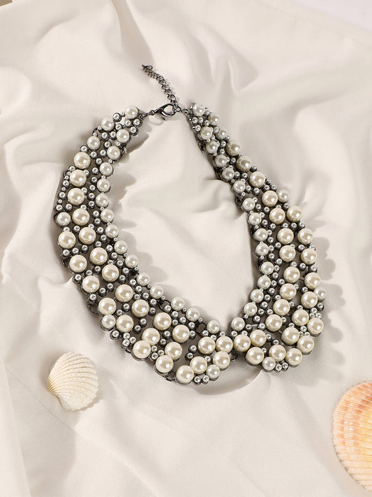 The Collar Statement Necklace - Pearl White-SOHINC8832