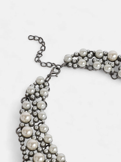 The Collar Statement Necklace - Pearl White-SOHINC8832